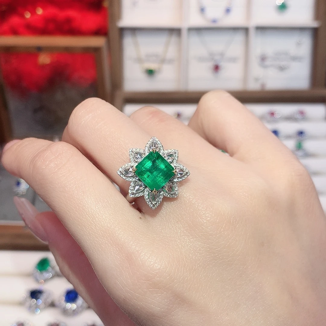 祖母绿18K金镶嵌戒指3.46ct/天然宝石/七天无理由