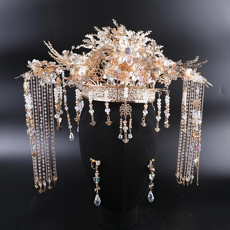 合金仿水晶婚庆饰品 喜看优选190011新娘头冠金色古装头饰国风