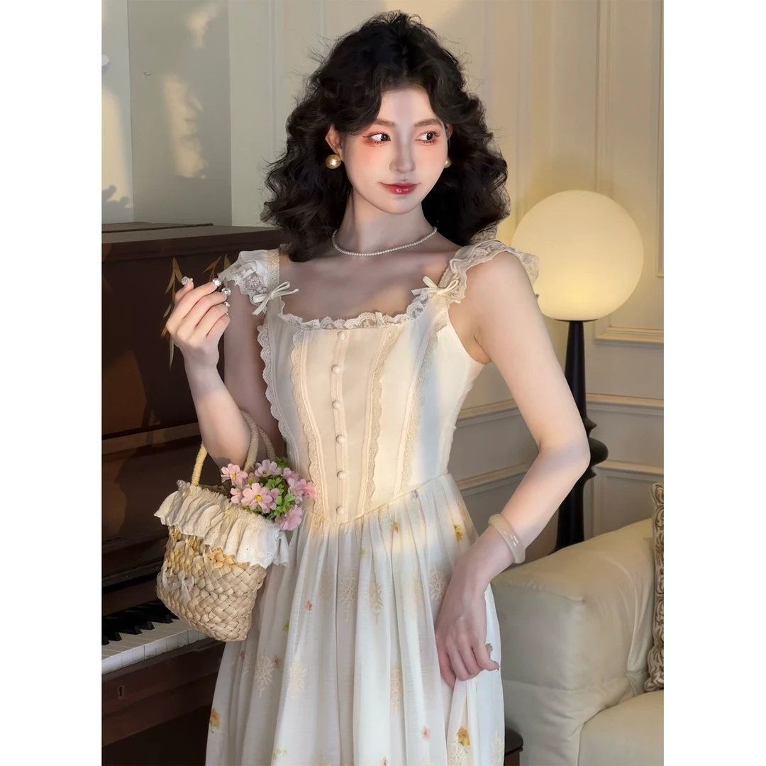 肖夫人【花开荼蘼】初春法式复古碎花夏海边度假仙女连衣裙-SS218