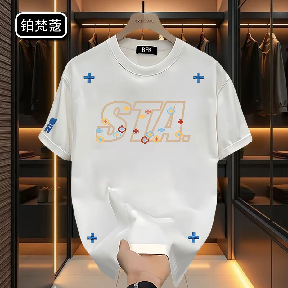 铂梵蔻潮流休闲潮印花痞帅短袖美式T恤上衣男士纯棉夏季