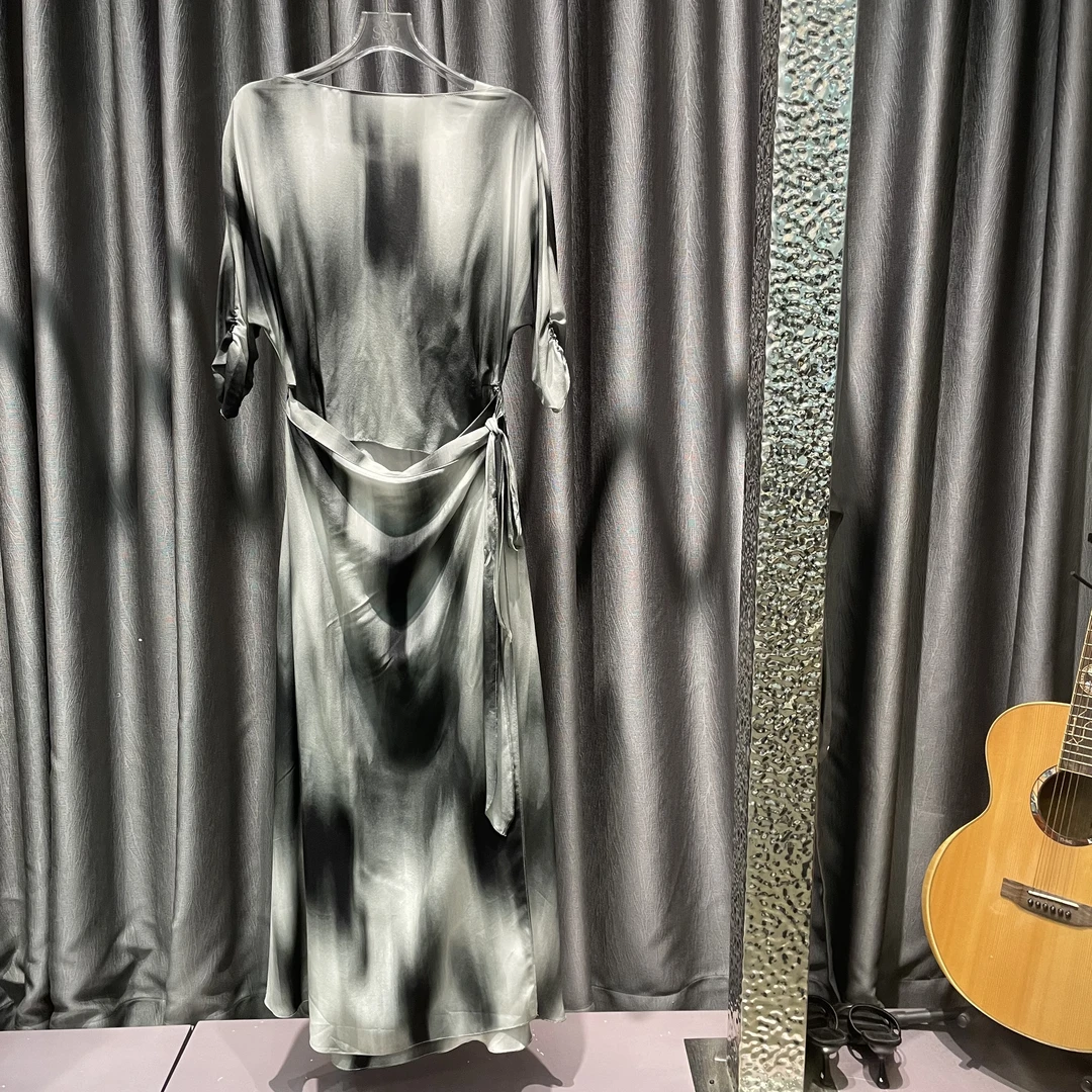 【哈哥原创】设计师款真丝裙裹裙连衣裙水墨晕染