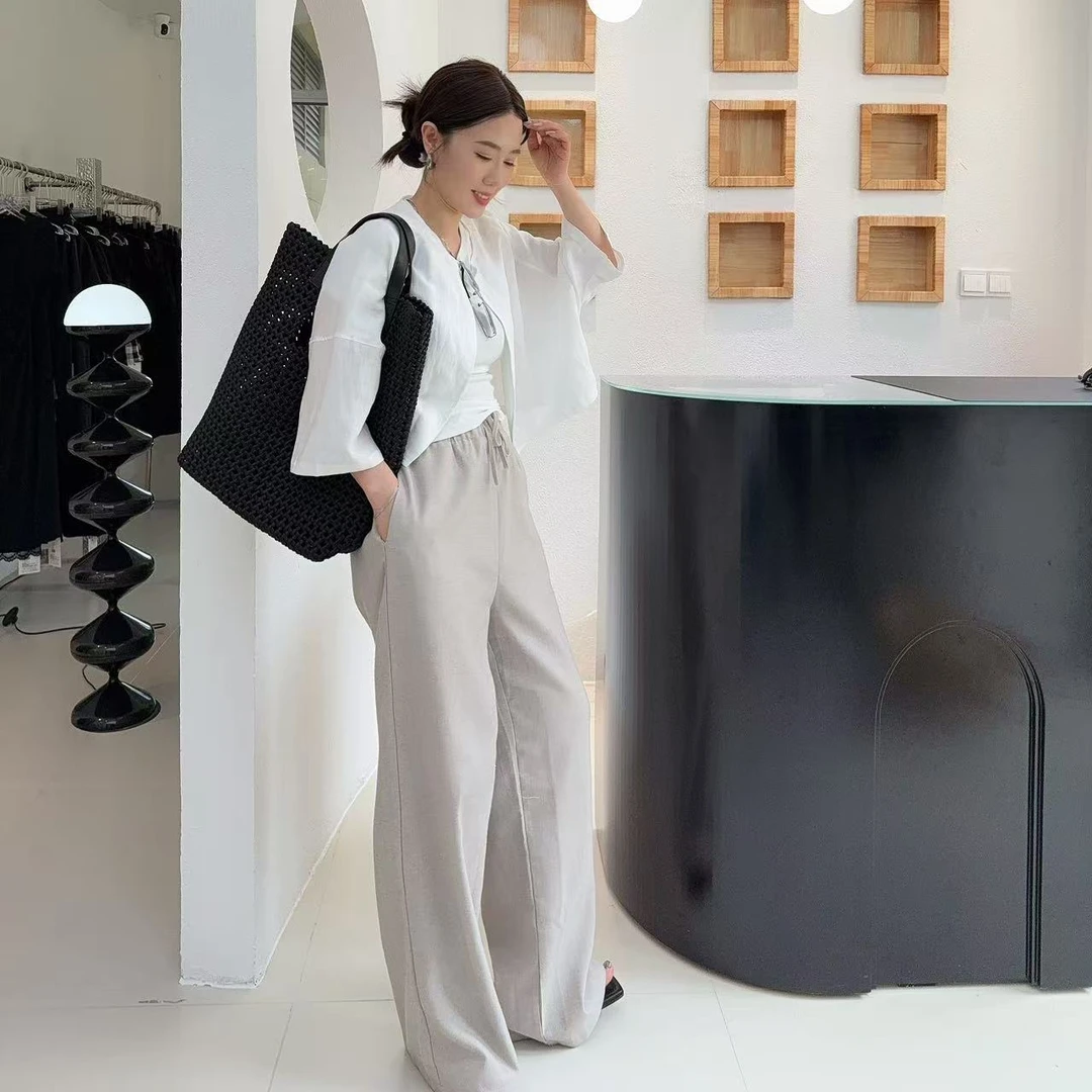 林林 【亚麻主义】文艺复古天丝麻短袖开衫女百搭防晒短衬衫