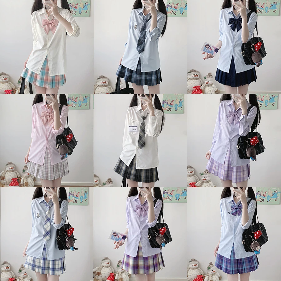 瞳福掌柜【宽松版衬衫长袖+裙子合集】原创正版JK制服格裙套装