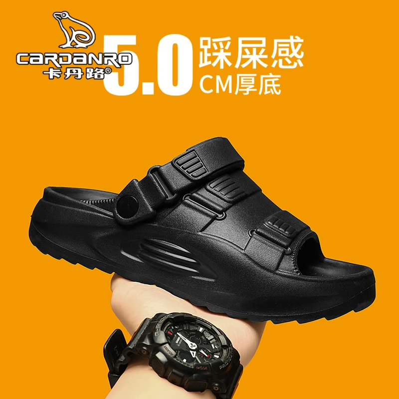 意大利卡丹路一字拖男夏季外穿黑色拖鞋室外运动海边沙滩两用凉鞋