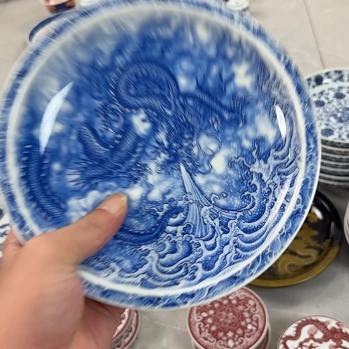 瓷片墨龙吸水大胡乘景德镇