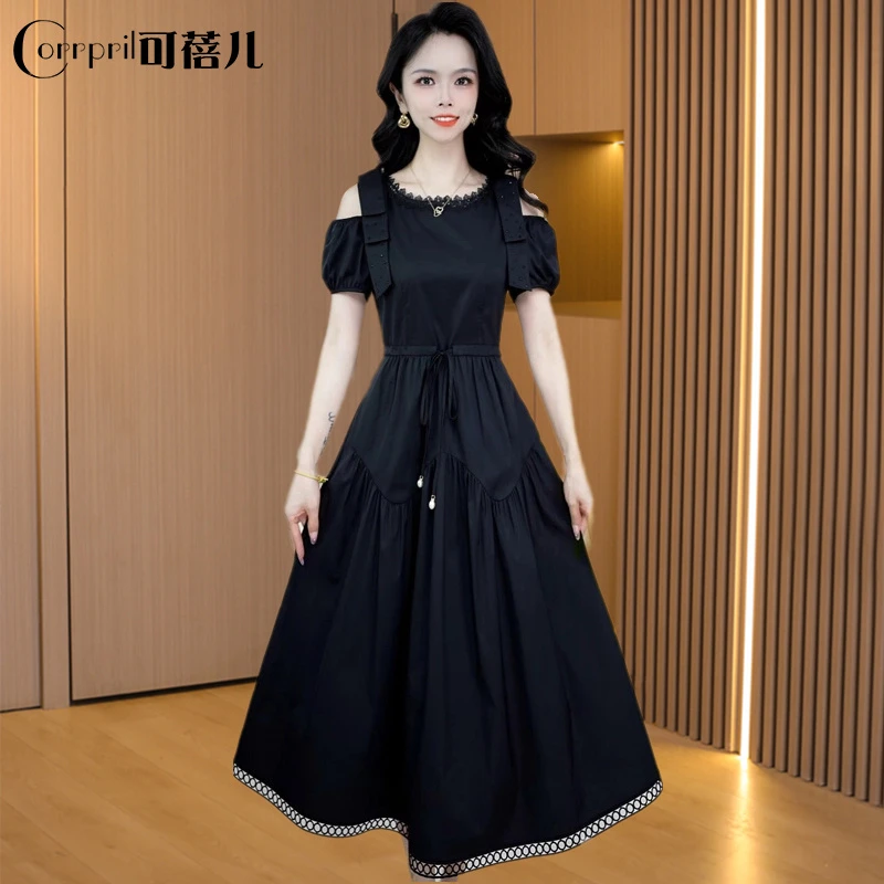 【可蓓儿】品牌贵夫人一字肩连衣裙女2025新款夏爆款十三行显瘦裙子