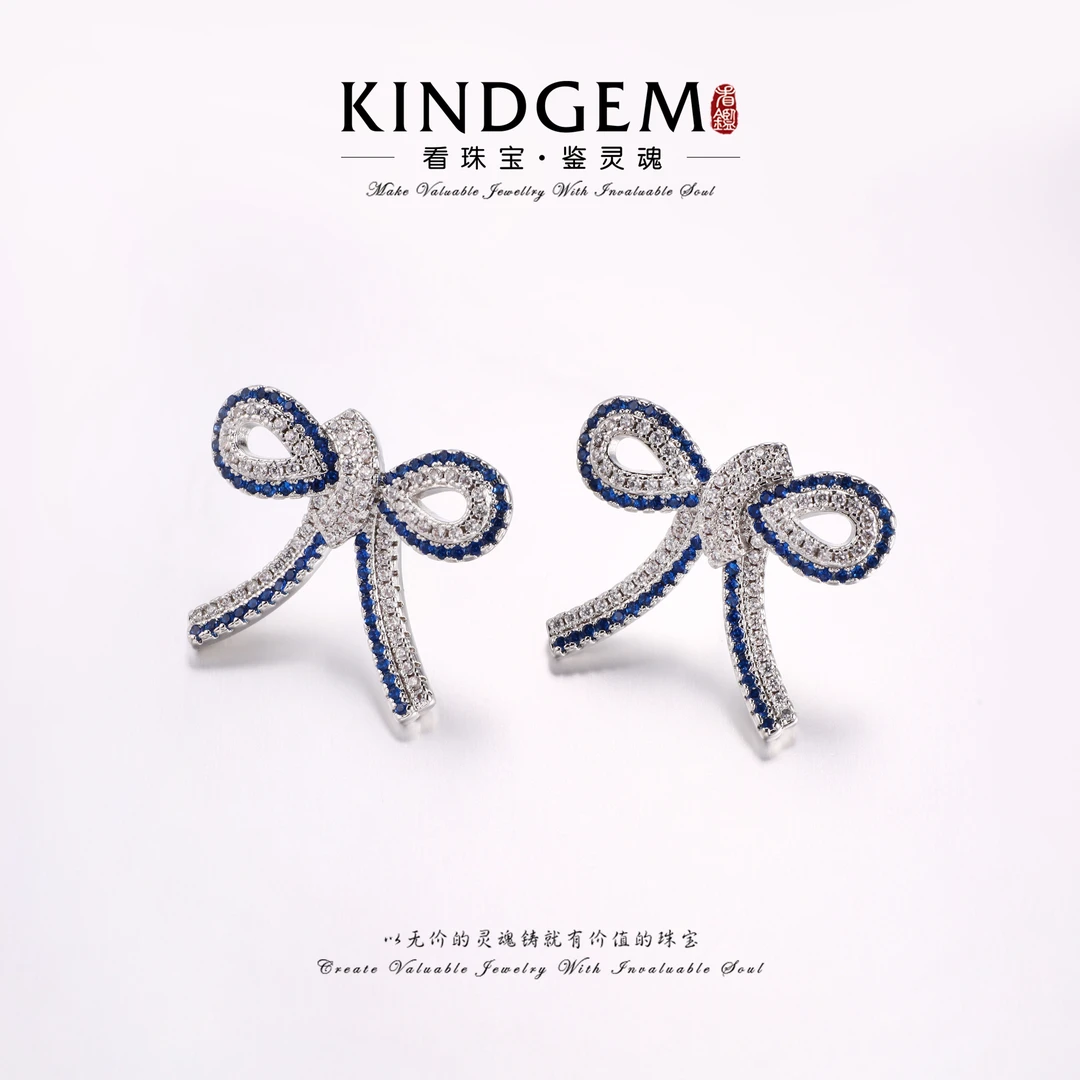 铜合金锆石耳饰 个性气质轻奢百搭蝴蝶结耳环C-33215