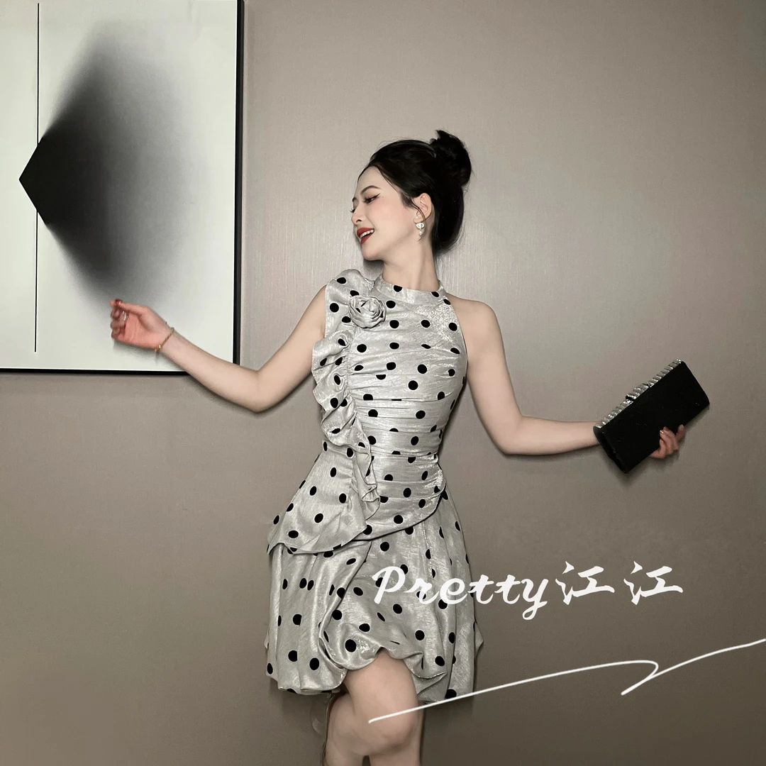 Pretty小众设计师品牌江江定制  赫本风气质辣妹宴会连衣裙65314