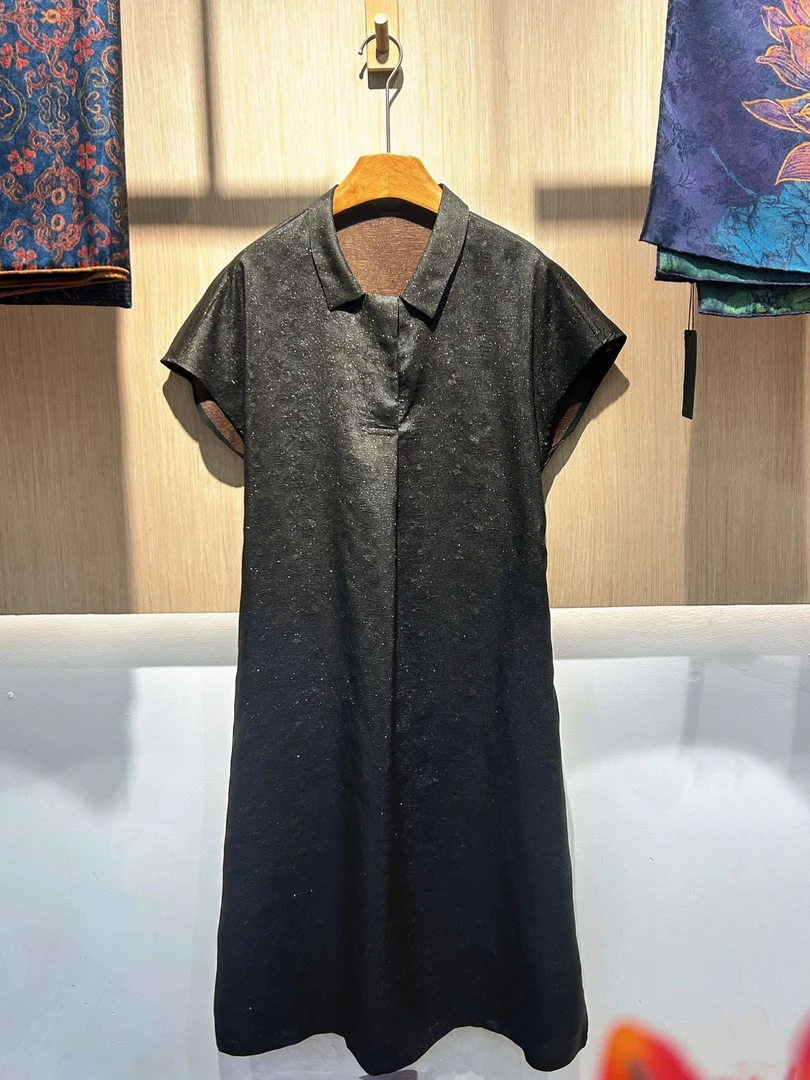 100桑蚕丝真丝香云纱织金连衣裙老料8908