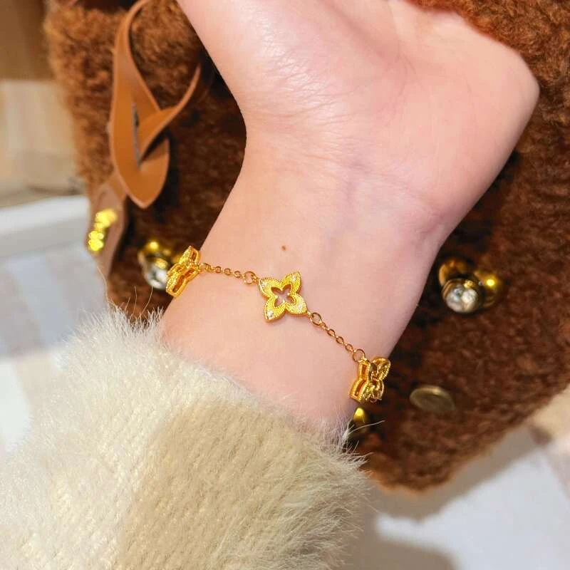 铜合金锆石手链 拉丝四叶雪花手链