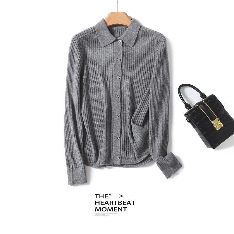 100%纯羊毛衫立体坑条长袖绵羊毛翻领针织衫BN608