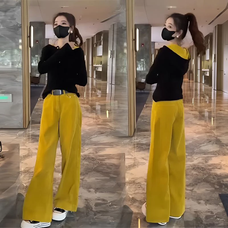 超好看气质显瘦时尚洋气百搭连帽卫衣高腰宽松减龄穿搭直筒休闲裤