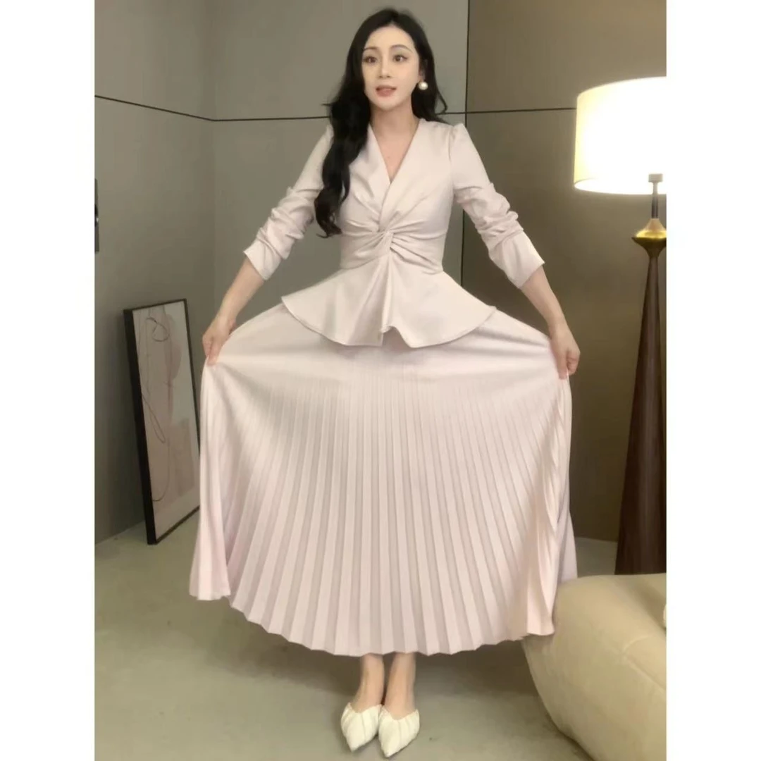 XINYI【女神降临】秋季彩纱西装上衣+半身裙女显瘦气质X624A15059