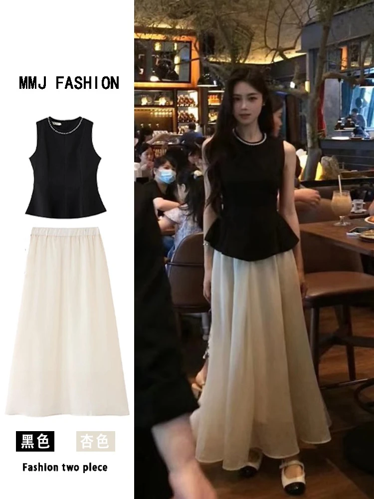 2025夏季新款女法式名媛重工钉珠无袖上衣气质千金清冷感贵系衣服