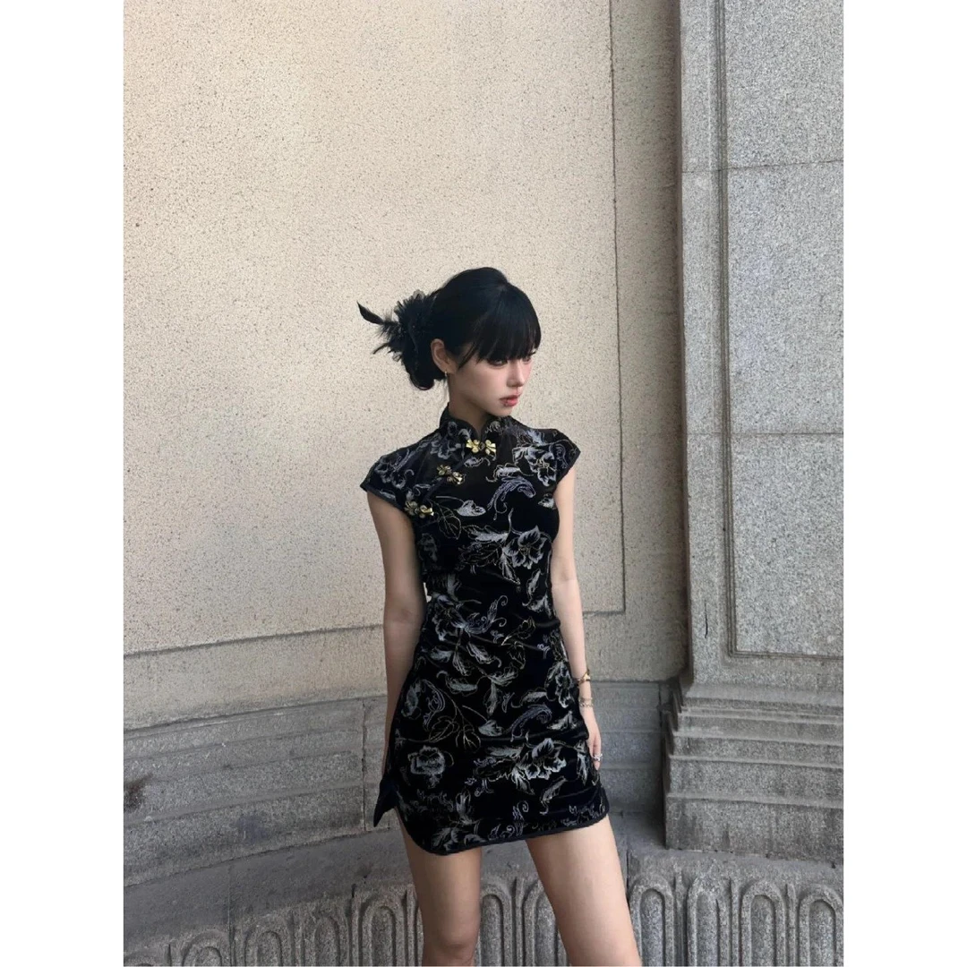 新中式国风辣妹旗袍性感短裙连衣裙