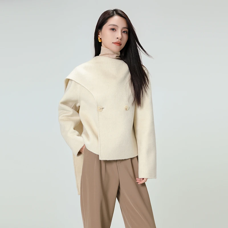 毛呢短外套休闲双面呢大衣气质时尚百搭女士纯色保暖秋冬88016