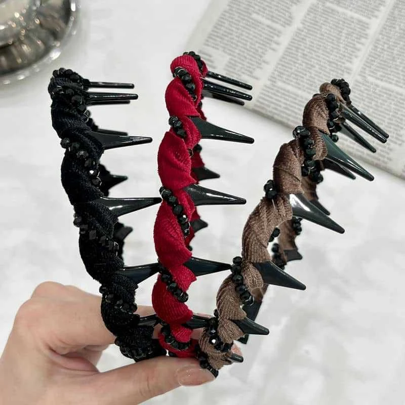 新款丝绒黑色串珠编织发箍百搭洗脸头箍波浪防滑发卡显发量发饰