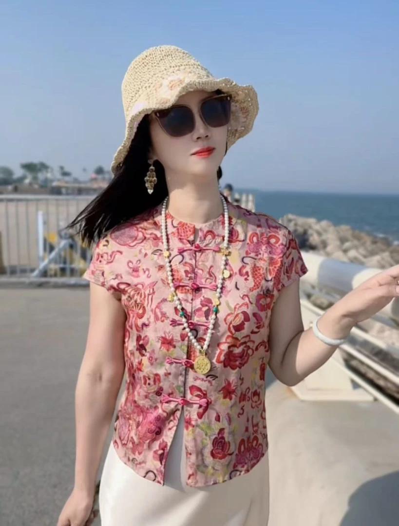 如鱼得水马甲百搭夏季提花圆领常规款R马夹无袖印花气质时尚上衣