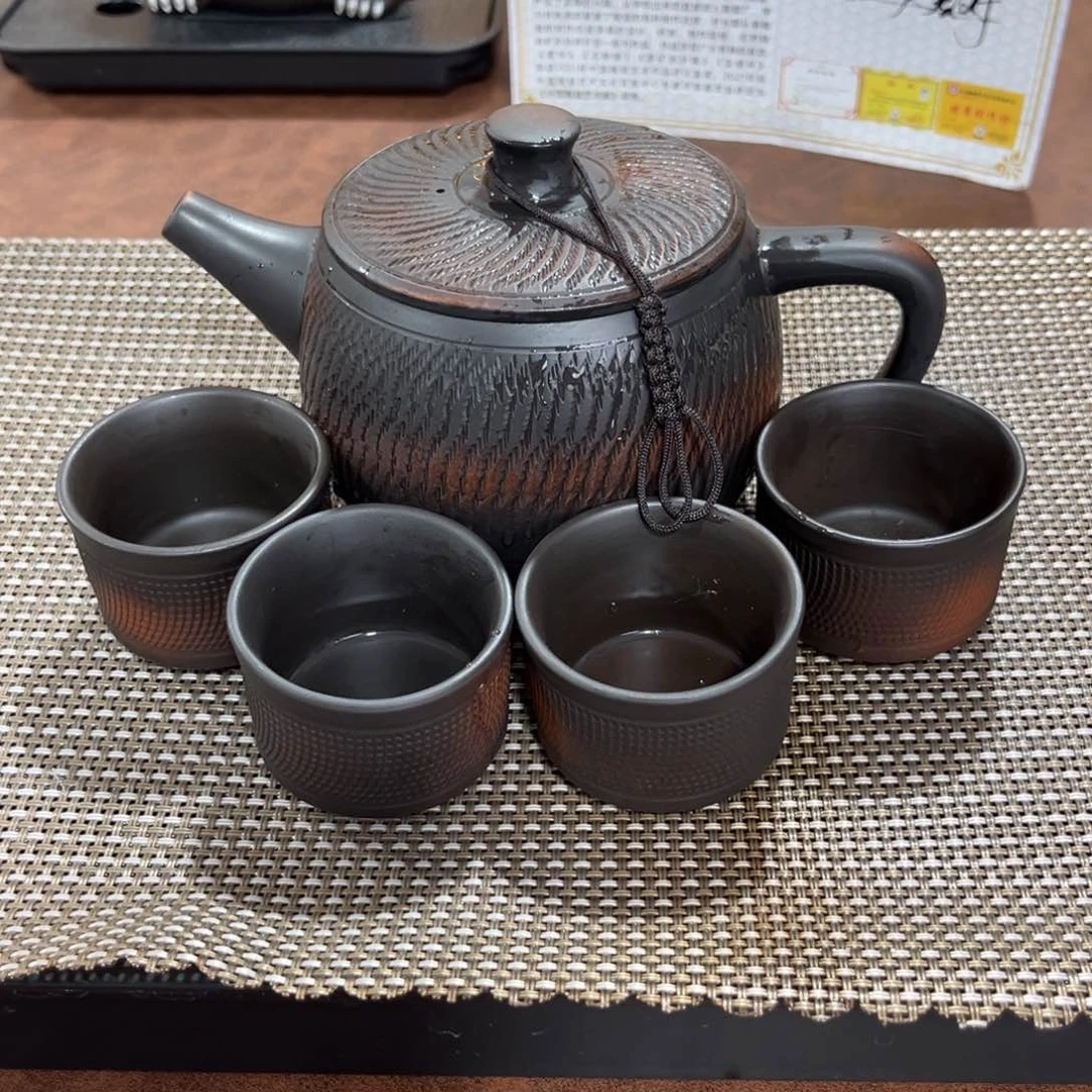 茶壶紫砂挑刀紫陶一壶四杯