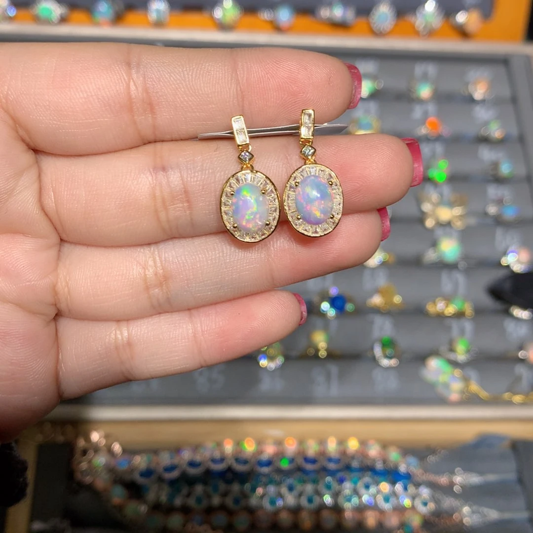 银S925镶嵌欧泊 欧泊耳饰l