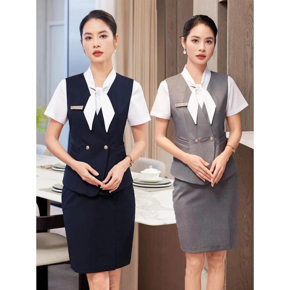 职业西装马甲套装女夏短袖水吧客服工装美容院口腔前台接待工作服