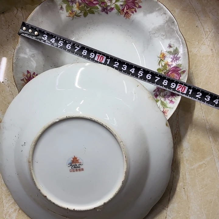 陶摆件2个20厘米花花深盘景德镇