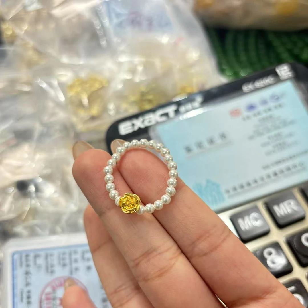 【MS】时尚玫瑰花足 金999小米珠戒圈-HJ014-2