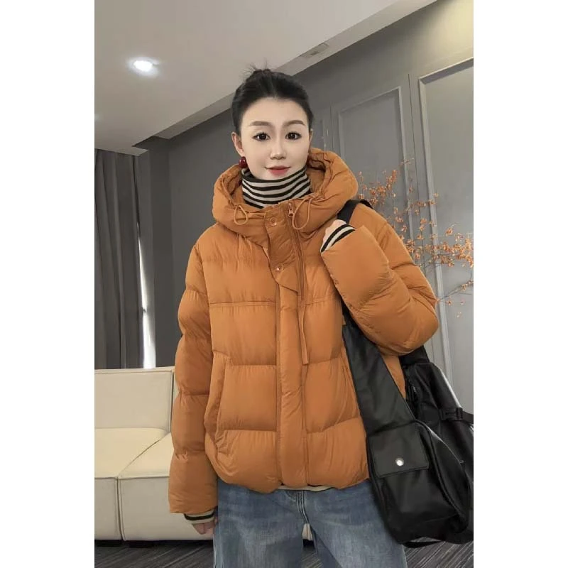 8232太谷保暖女连帽时尚加厚纯色休闲简约双拉链大版面包羽绒服