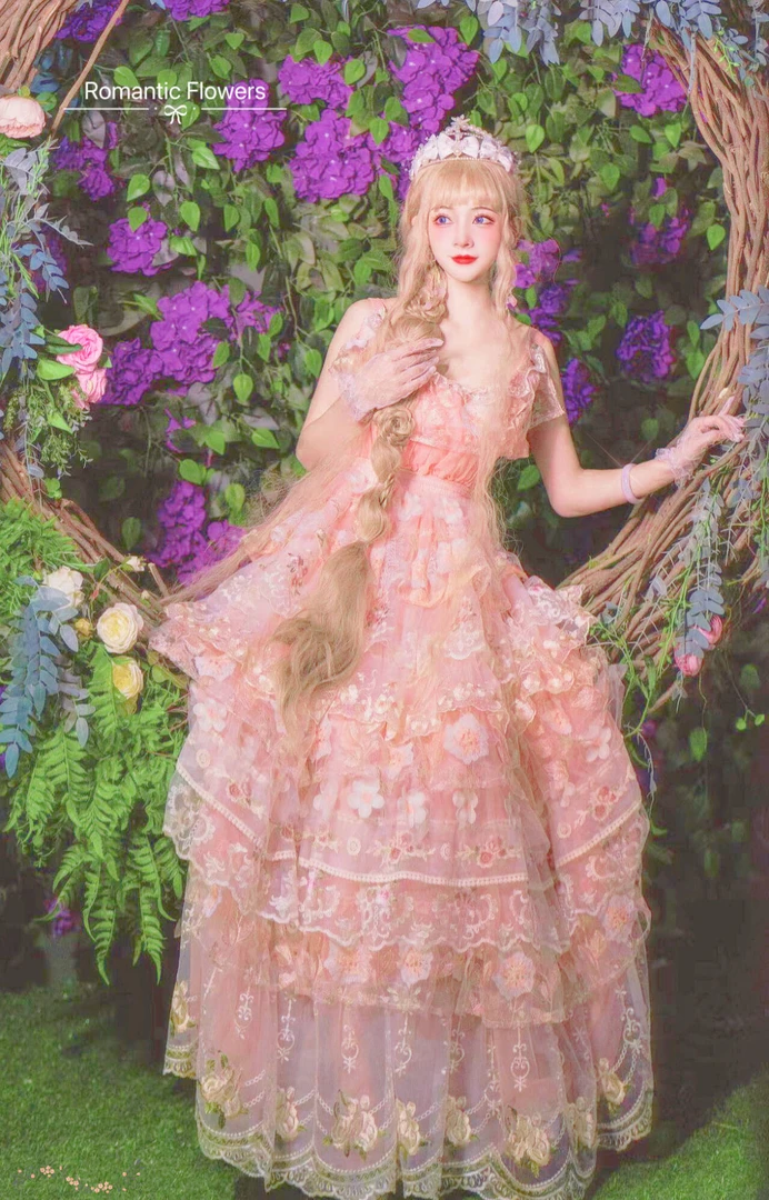 原创立体花朵流苏蝴蝶结法式气质梦幻公主大摆蓬蓬连衣裙子合集2