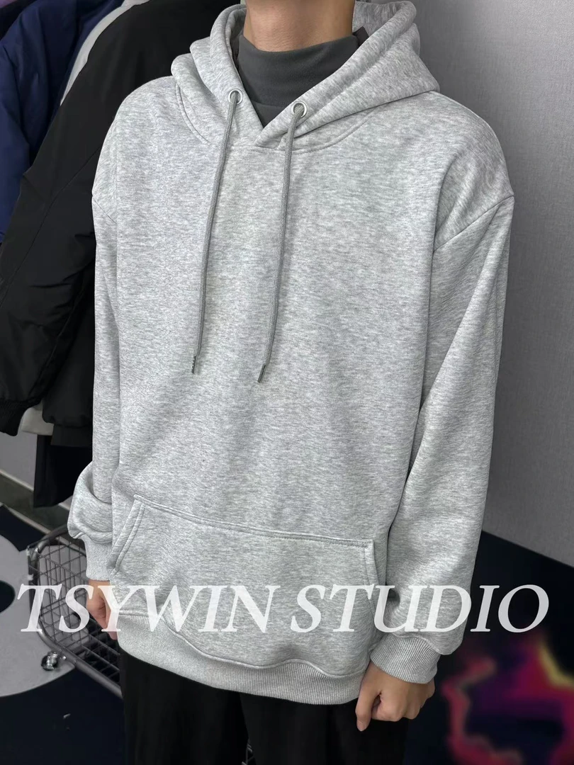 TSY | 春冬高克重磅纯棉复合绒纯色套头连帽卫衣男女美式加绒