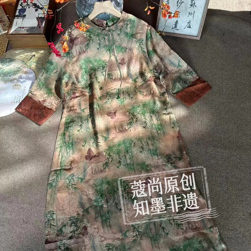 秋季新款新中式国风宽松显瘦改良气质蝴蝶流苏立领连衣裙