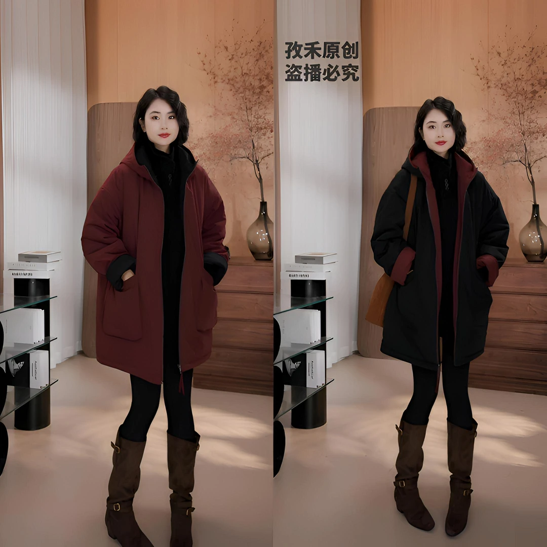 高端时尚加厚保暖棉衣棉服女款冬季休闲宽松中长款派克服夹棉外套