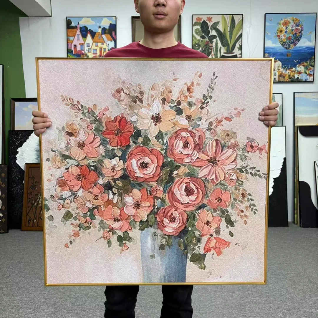 小清新肌理花卉装饰画适用于餐厅客厅卧室正方形墙壁挂画8080