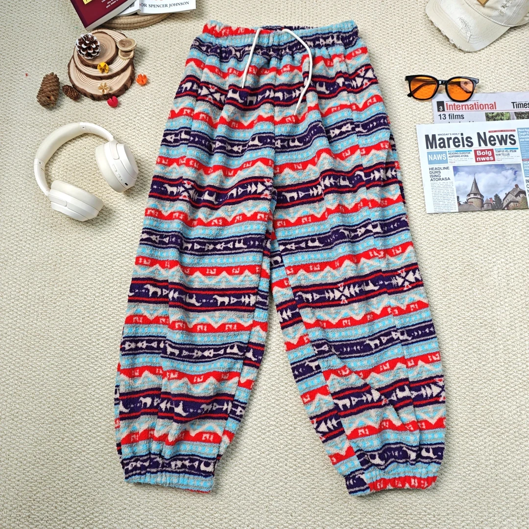 2024秋冬季新款条纹加绒加厚休闲裤束脚裤7787