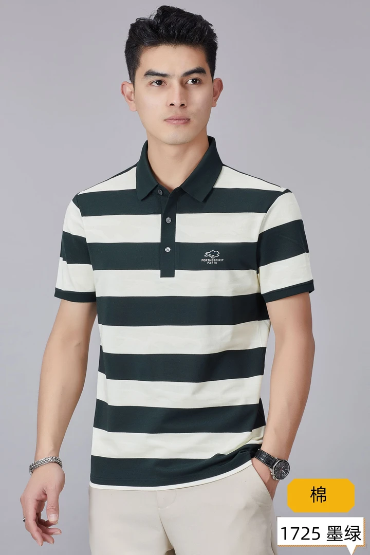 Polo衫宽条纹透气百搭宽松夏季翻领短袖