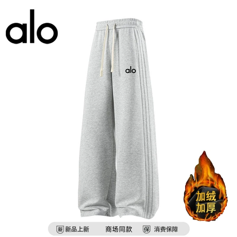 【官方奥特莱斯】alo潮牌秋冬季男士休闲裤加绒加厚宽松直筒长裤子