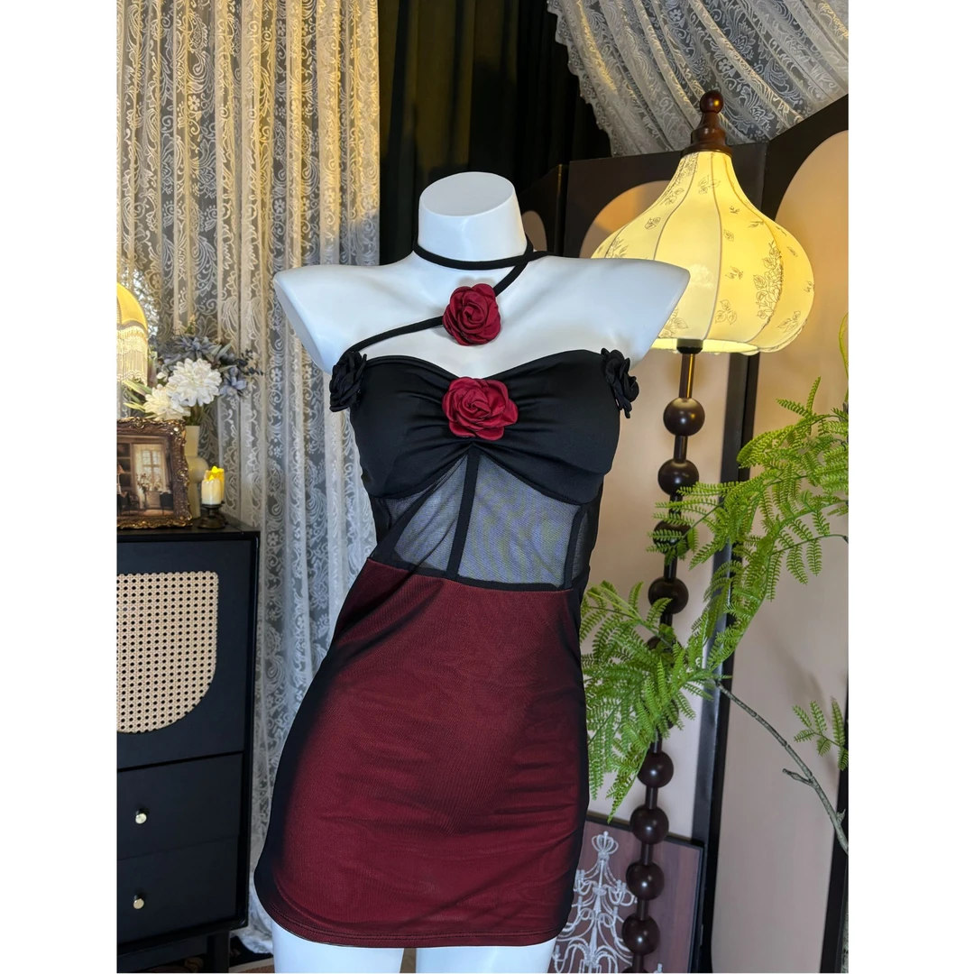 《暗夜华尔兹》（80-140斤）暗黑系甜酷辣妹性感包臀睡裙连衣裙