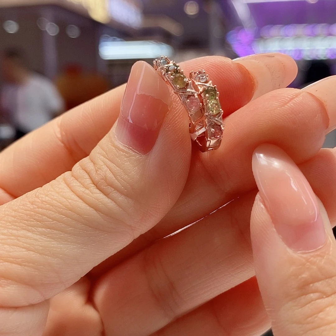 碧玺耳饰银S925镶嵌耳饰444