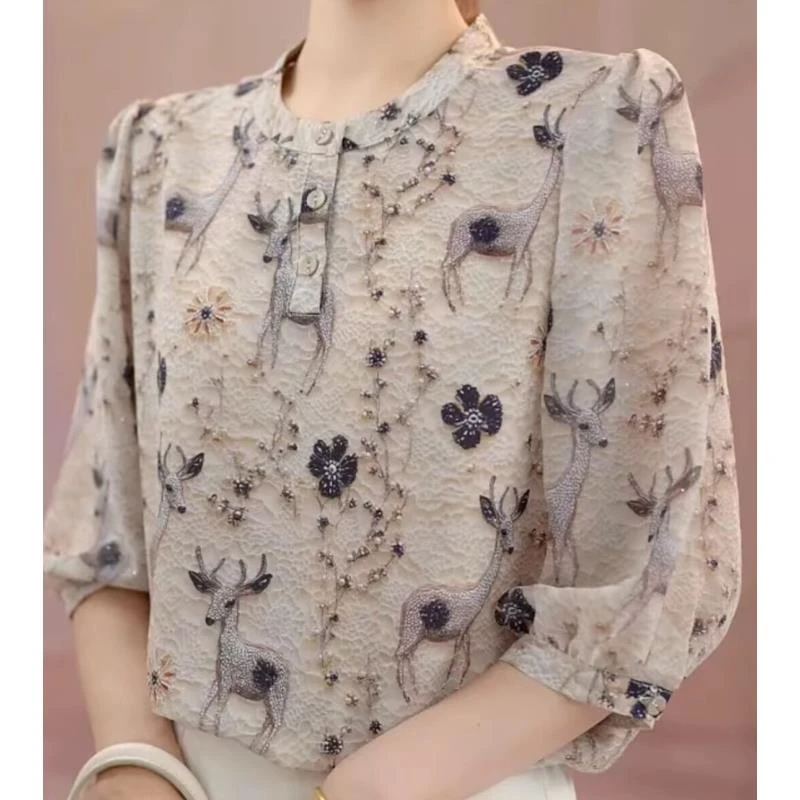 （现货）713-新款洋气时尚上衣显瘦百搭优雅气质衬衫七分袖