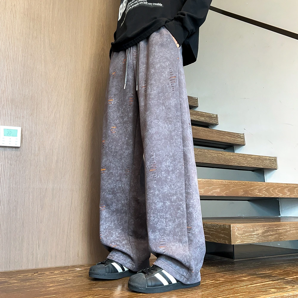 NINEDAO/玖岛秋季韩版时尚潮流宽松直筒休闲长裤男士ins百搭裤子