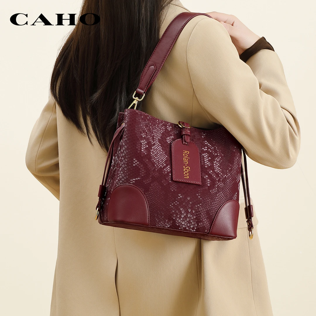 CAHO高级感水桶包大容量红色女包2025款斜跨单肩腋下包结婚新娘包