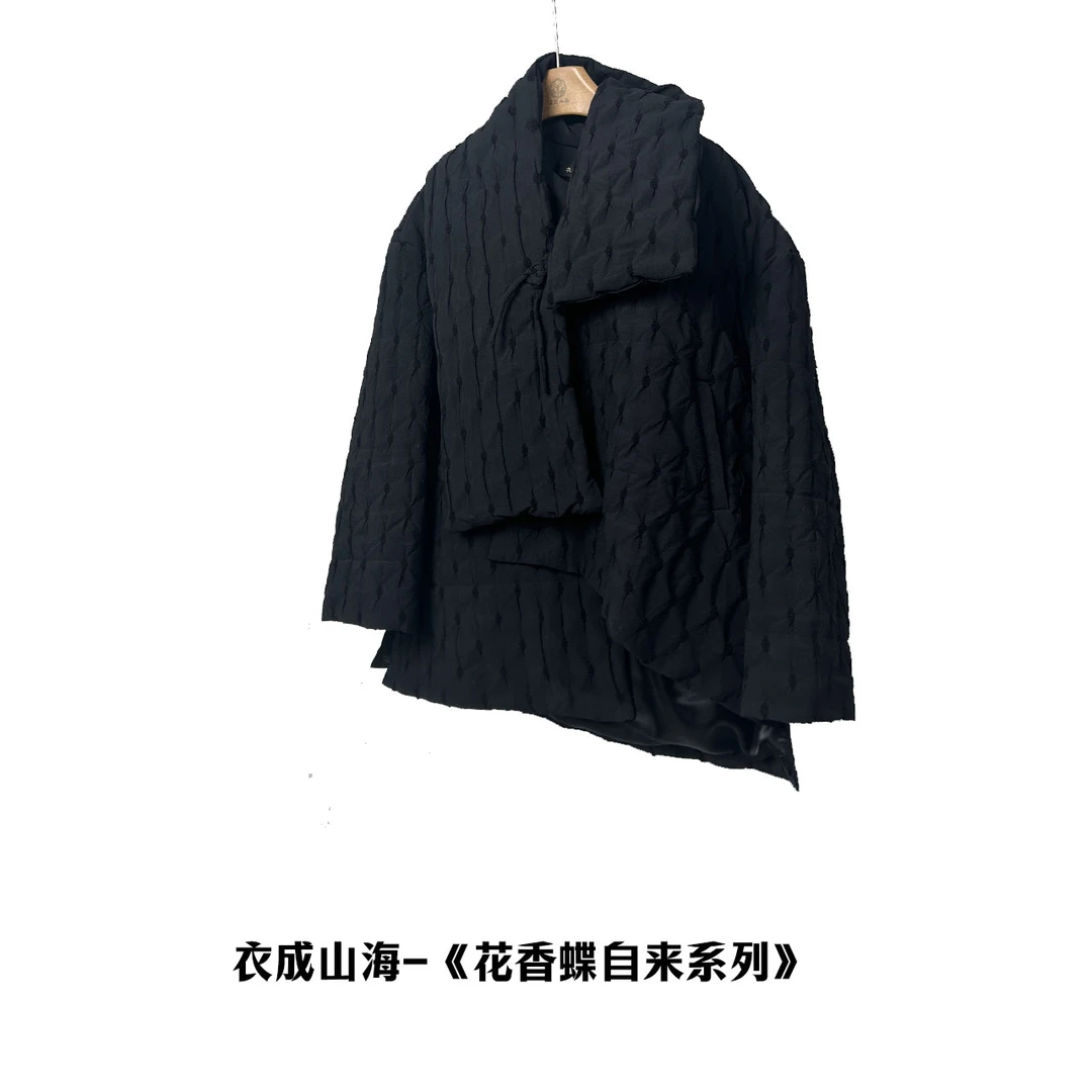 【大海轻奢】S1906新款黑色自带围巾气质百搭设计师款时尚棉服