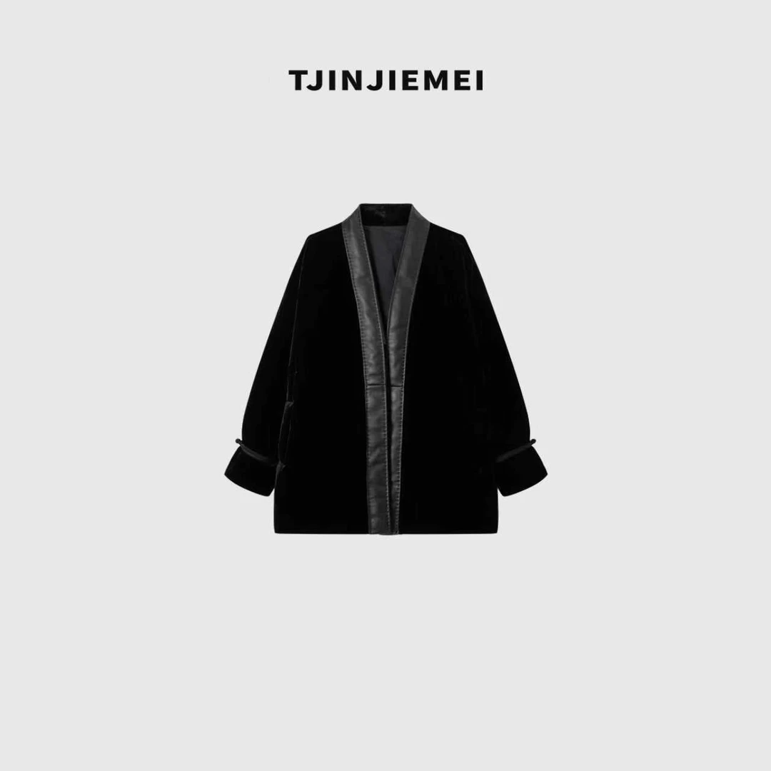 T井姐妹【财阀】设计感V领新中式真丝丝绒绒服YRF2510-7650