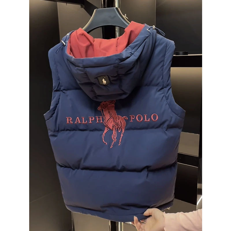 欧洲站轻奢高定大牌男装马夹2025冬新款人马标字母刺绣连帽棉马甲