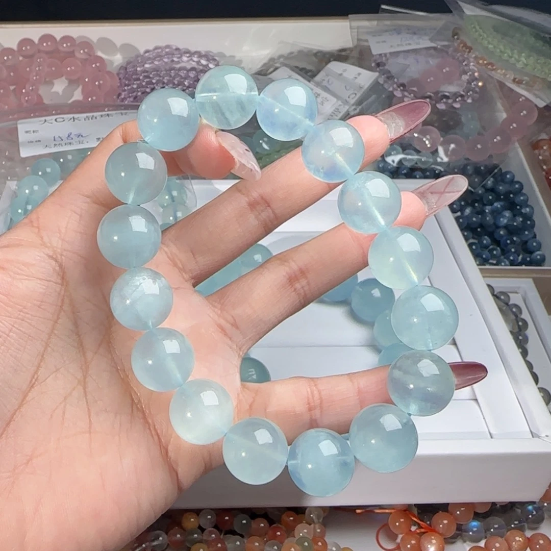 水晶手链未镶嵌圆**姐海蓝宝14mm