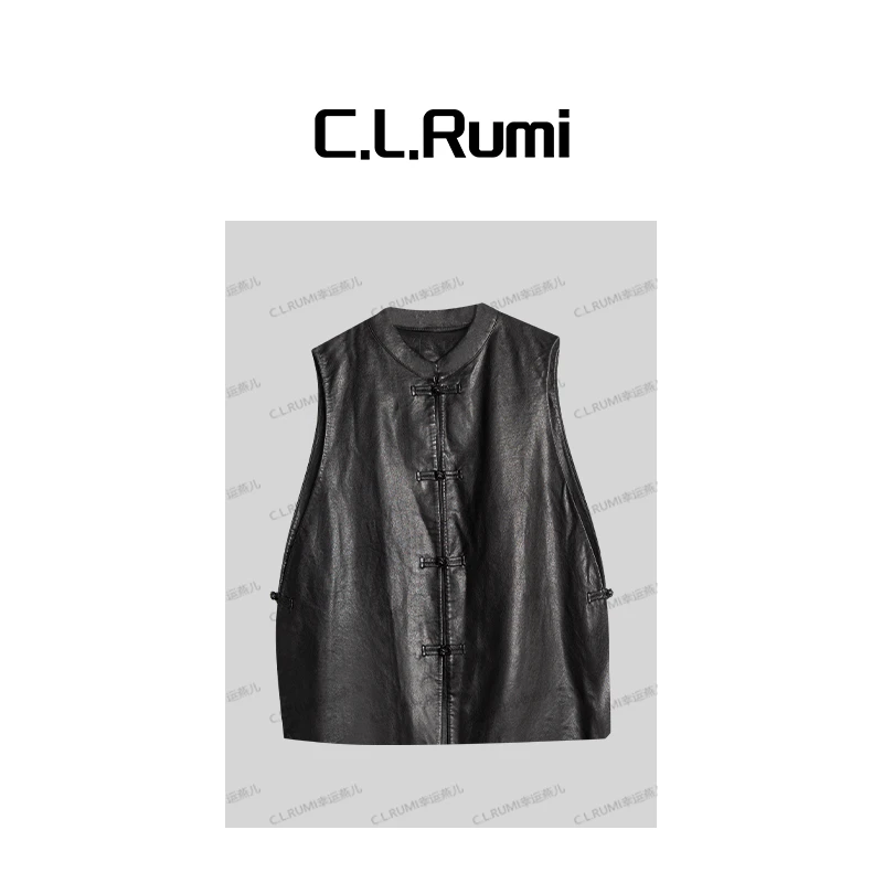 【Rumi时装】”国风马甲”25早秋复古新中式盘扣羊皮马甲上衣7105bx