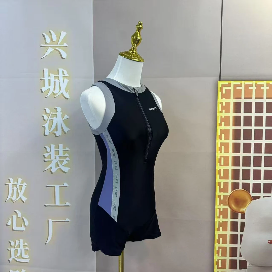 95126黑灰平角连体竞速泳衣