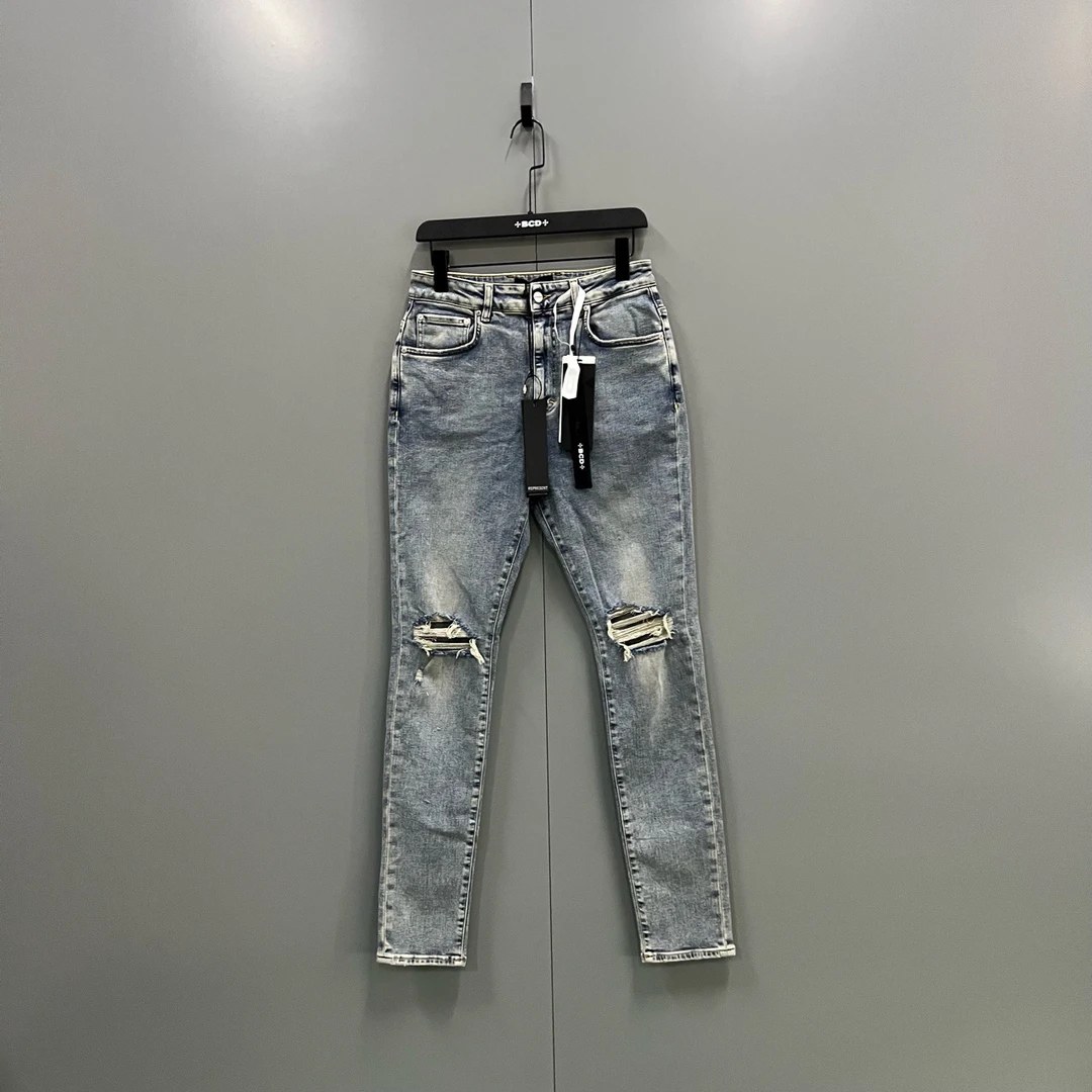 ab114 011903 撕裂仿旧效果紧身牛仔裤