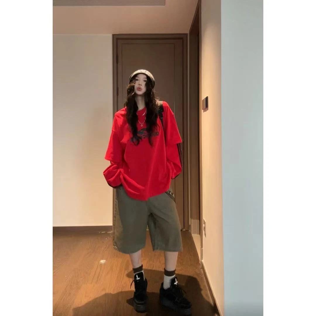 牛仔短裤女夏季美式复古潮流水洗直筒裤子高街痞帅休闲五分裤子