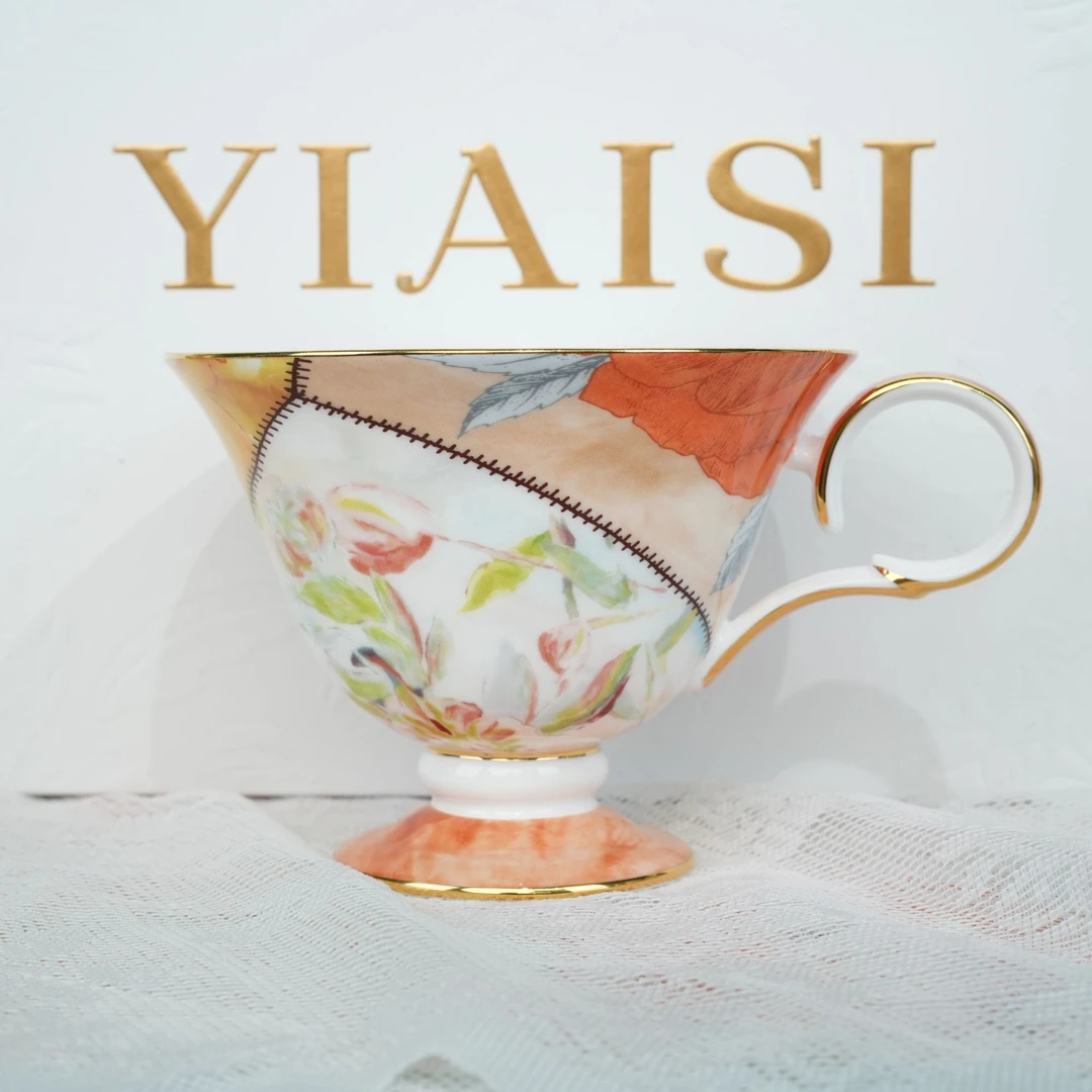 YIAISI 缝系列 高端骨瓷千层高脚早餐杯-425ml